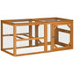 Wooden chicken run add-on with wire mesh panels and hinged side door