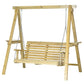 Light wood 2-seat patio swing bench with slatted seat/back and hanging metal chains