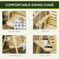 Comfort swing chair features: sloped seat, armrests, tilted backrest, side table