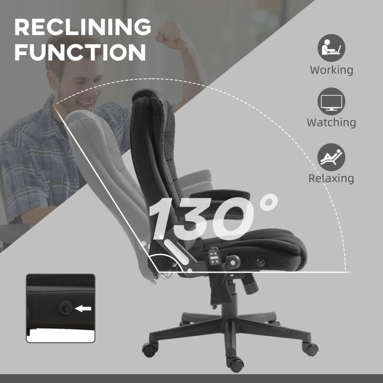 Black office chair recline position with angled backrest on rolling base