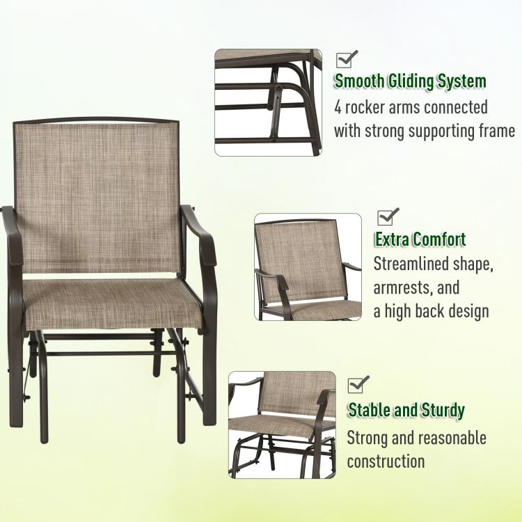Breathable sling mesh rocking chair with dark steel frame and high backrest