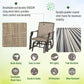 Patio rocking chair with woven beige sling mesh seat and dark powder-coated steel frame