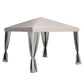 Beige pop-up gazebo canopy with hanging curtains and mesh side panels