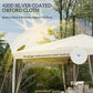 Beige pop-up canopy tent roof with four poles and dark netting side panels