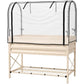 Cream raised garden bed with legs, bottom shelf, and transparent cover