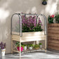 Cream metal raised garden bed with clear cover and bottom shelf for plants