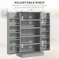 Gray pantry cabinet interior with adjustable shelf height positions