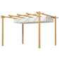 Retractable pergola canopy with cream shade fabric stretched across top frame