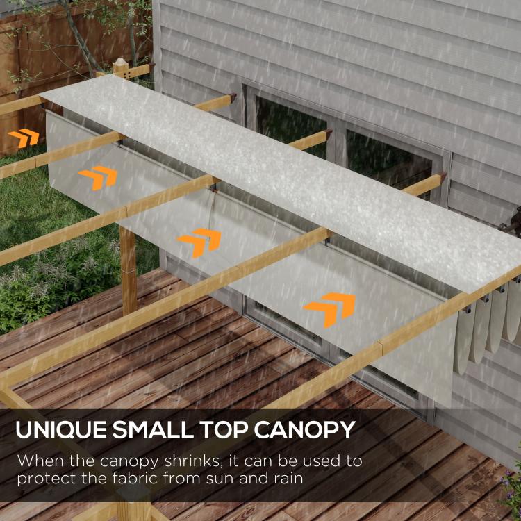 Retractable canopy top section with small-canopy position over wooden deck