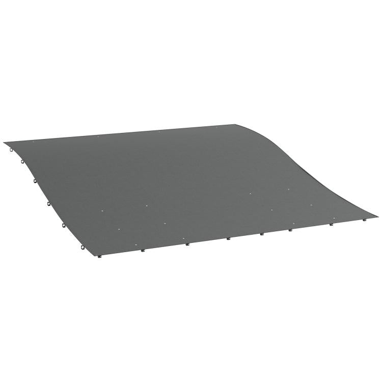 Dark gray pergola shade cover panel with grommet edges and curved profile