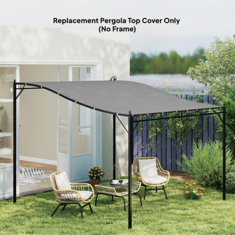 Dark gray pergola top cover replacement canopy, no-frame fabric over pergola roof