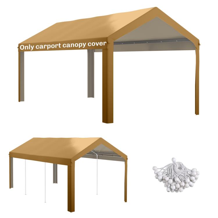 Beige carport canopy cover with attached side panels and sloped roof