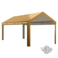 Beige carport canopy cover with sloped roof and open front