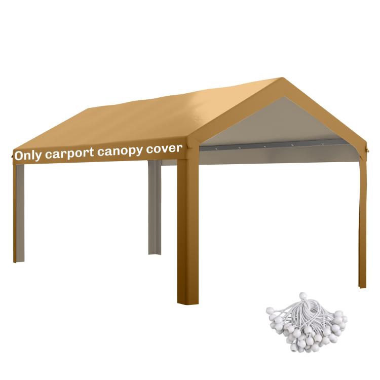 Beige carport canopy cover with sloped roof and open front