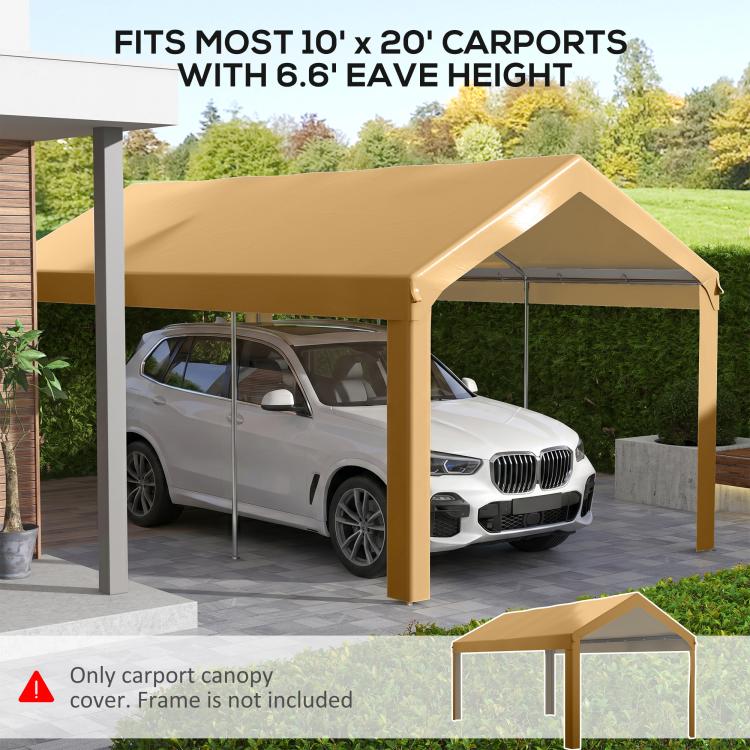 Beige carport canopy cover installed with metal frame posts