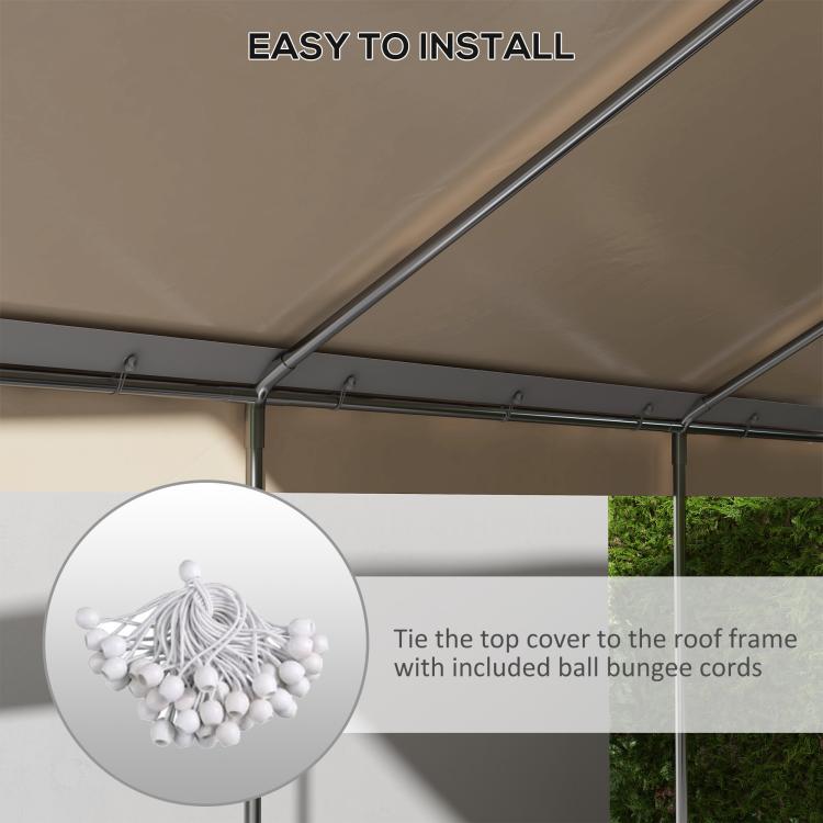 Beige carport canopy cover roof close-up with tie cord and metal bar