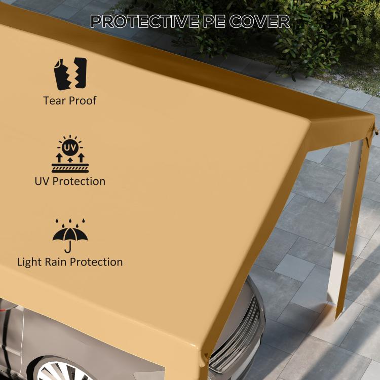 Beige carport canopy cover roof panel edge with corner seam