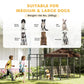 Outdoor dog kennel with brown canopy and steel wire mesh, shown with dogs of different sizes