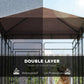 Dog kennel roof detail with brown double-layer canopy and steel wire mesh panels