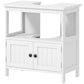 White under-sink storage cabinet with open shelf and two front cabinet doors
