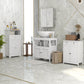 White under-sink storage cabinet with 2 doors and open shelf, bathroom vanity style