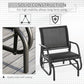 Outdoor rocking glider chair with black metal frame and gray mesh seat, close-up view