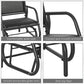 Outdoor rocking glider chair showing wide seat, curved smooth armrests, and anti-slip feet