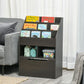 Kids multi-shelf book rack with pull-out drawer, dark brown, books displayed on top.