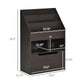 Kids book rack with mobile drawer and three shelves, dark brown, size diagram view.