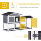 2-tier rabbit hutch with multiple lockable doors and mesh panels, ramp between levels