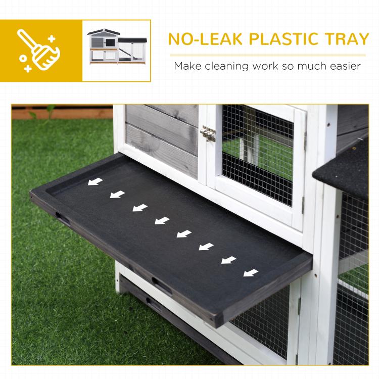 2-tier rabbit hutch ramp with black anti-slip surface and vented lower wire compartments