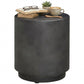 Dark gray round side table with concrete-look top surface and wide cylindrical base
