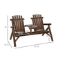 Carbonized wood Adirondack patio bench with center coffee table, size diagram