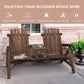 Carbonized wood Adirondack patio bench with center coffee table, two-seater