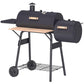 Charcoal BBQ grill and smoker combo with side shelf and smokebox, dark steel