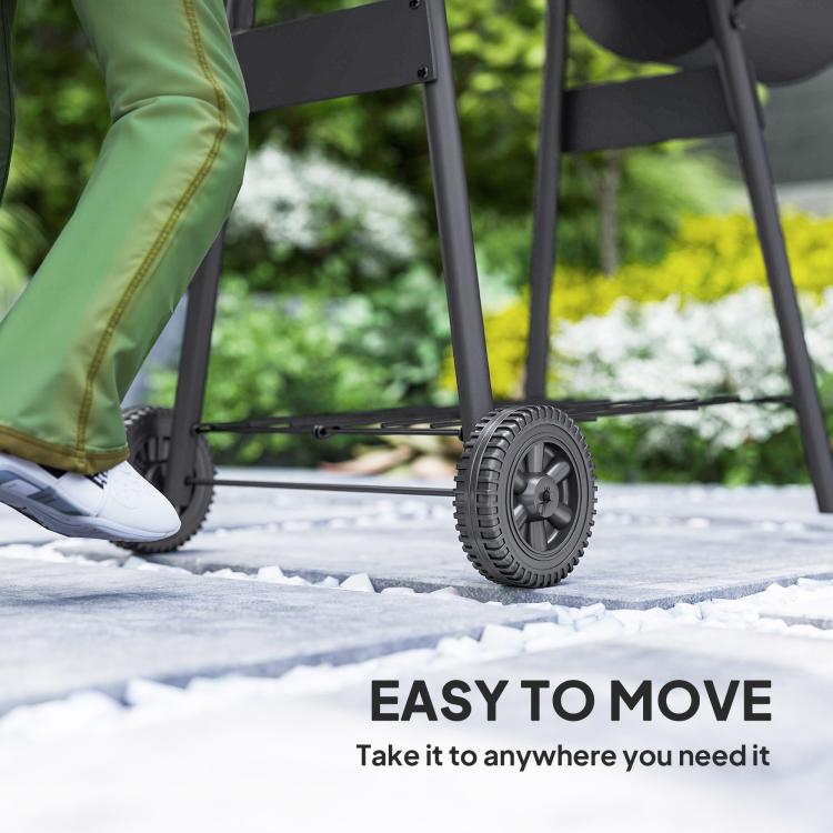 Charcoal BBQ grill and smoker combo wheel for easy outdoor mobility