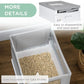 Gray and white enclosed cat litter box with top cover lifted and litter tray exposed