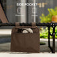 Brown side pocket attached to folding chaise lounge frame