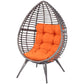 Orange-cushioned egg chair with dark PE wicker shell and front-facing seat padding
