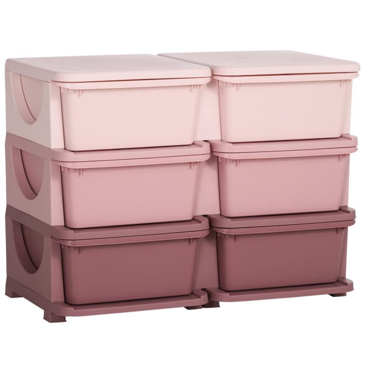 3-tier kids storage organizer with six pink drawers and curved side handles