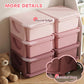 Pink 3-tier organizer detail: rounded edges and elevated base on drawer bins