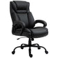 Black high-back office chair with contoured seat, padded armrests, and swivel base