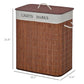 Brown bamboo laundry basket with lid and string handle, with overall size view