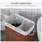 Brown bamboo laundry basket with two-section liner bag and side string handle
