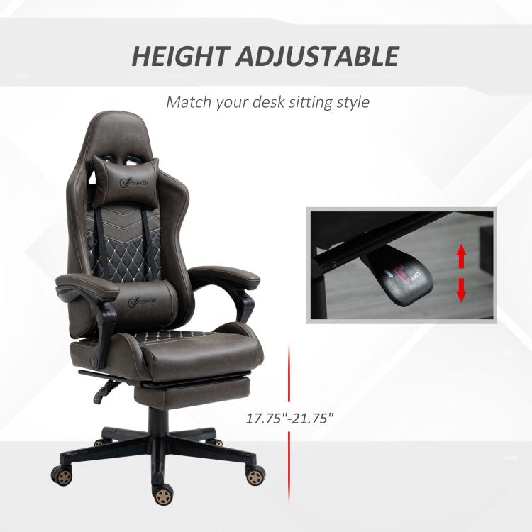 Dark brown gaming chair with adjustable height mechanism and high back