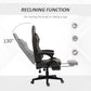 Dark brown gaming chair reclined with extended footrest and padded armrests