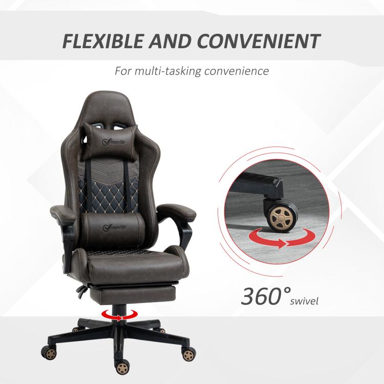 Dark brown gaming chair with 360 swivel base and high back padding