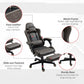 Dark brown gaming chair with slide-out footrest, faux leather look, sturdy base