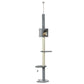 Grey and beige cat tree with condo opening and three round perch platforms