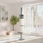Grey-and-beige floor-to-ceiling cat tree with round platforms and cushioned condo